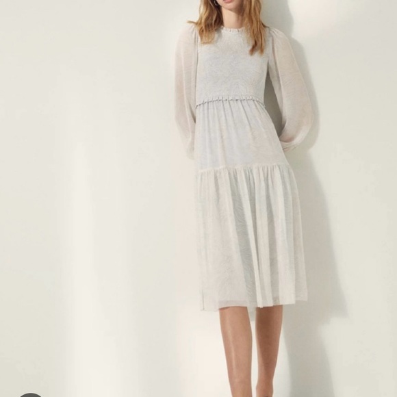 Wilfred Dresses & Skirts - Aritzia Wilfred Rosalyn Dress | Smocked Tiered Midi | Long Sleeve | Size M